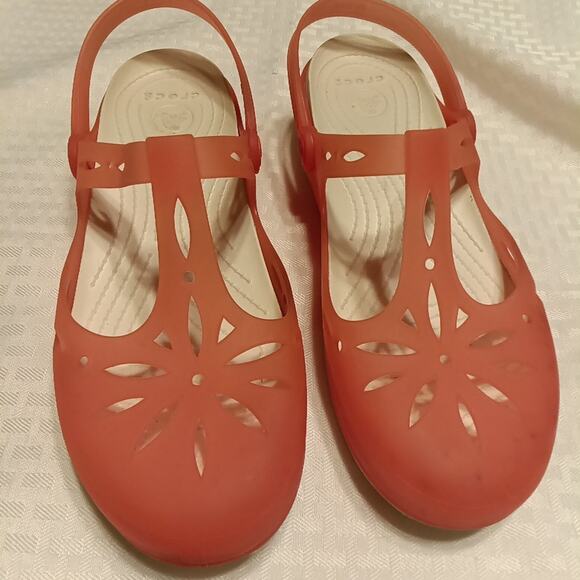Crocs Carlie Cutout Clogs Shoes Mary Jane Coral Pink Sz 10 Fun Color Jelly - Picture 1 of 5